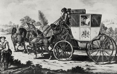 The First Mail Coach, 1784 (engraving) by English School